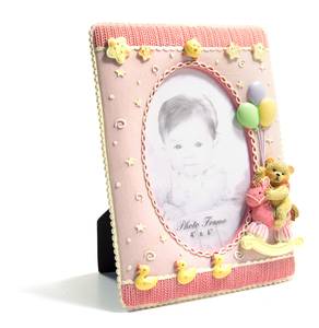 Детская фоторамка для фотографии 10х15, керамическая, МИШКА НА КАЧАЛКЕ, розовая