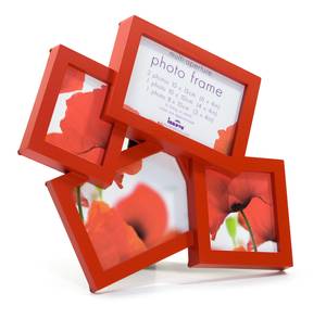 Пластиковая фоторамка, мультирамка для 4 фото разного формата, ВЕЕР, красная