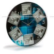Стеклянная фоторамка для 6 фотографий 6х6, мультирамка, КРУГ, РАМКА-ЧАСЫ
