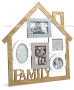 Деревянная фоторамка, мультирамка-коллаж для 3 фото 10х15 и 2 фото 10х10, FAMILY, семья, домик