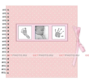 Детский фотоальбом, альбом с бумажными листами 25х24, 50 страниц (25 листов), POLKA DOTS, розовый