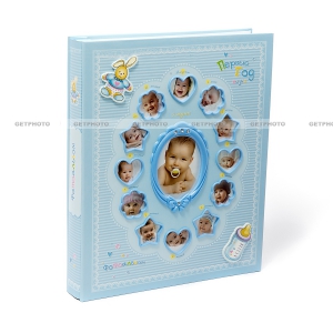 Детский комбинированный фотоальбом, альбом для фотографий 10х15, 15х21, 21х30, ПЕРВЫЙ ГОД ЖИЗНИ, 12 месяцев, голубой