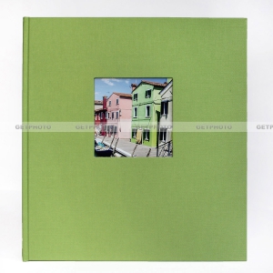Фотоальбом с белыми картонными листами 26,5х29,5 см, 60 страниц (30 листов), ЛЁН, фисташковый