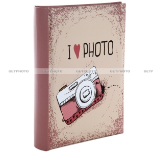 Фотоальбом, альбом для фотографий 15х20, 15х21 (А5), 15х22, 100 фото, I LOVE PHOTO, розовый, фотоаппарат