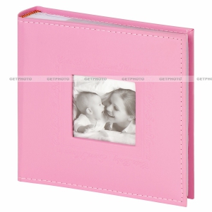 Классический фотоальбом, альбом для фотографий 10х15, 200 фото, CUTE BABY, Милый младенец, под кожу, бумажные страницы, бокс, розовый