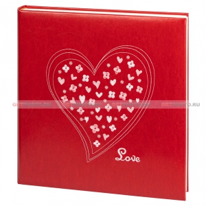 Фотоальбом свадебный, альбом с магнитными листами 31х32, 60 страниц (30 листов), LOVE, Любовь, Сердце, вышивка, красный