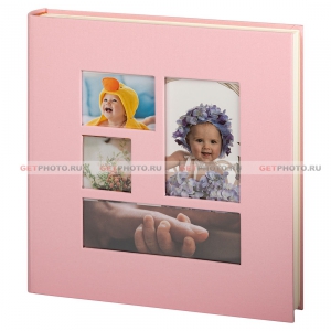 Фотоальбом, альбом с магнитными листами 31х32, 60 страниц (30 листов), 4 РАМКИ, розовый
