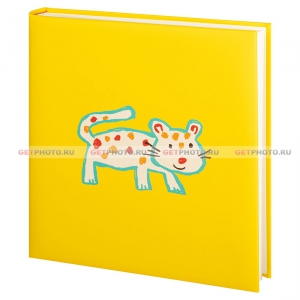 Фотоальбом, альбом с магнитными листами 31х32, 60 страниц (30 листов), ЛЕОПАРД, детский рисунок, желтый
